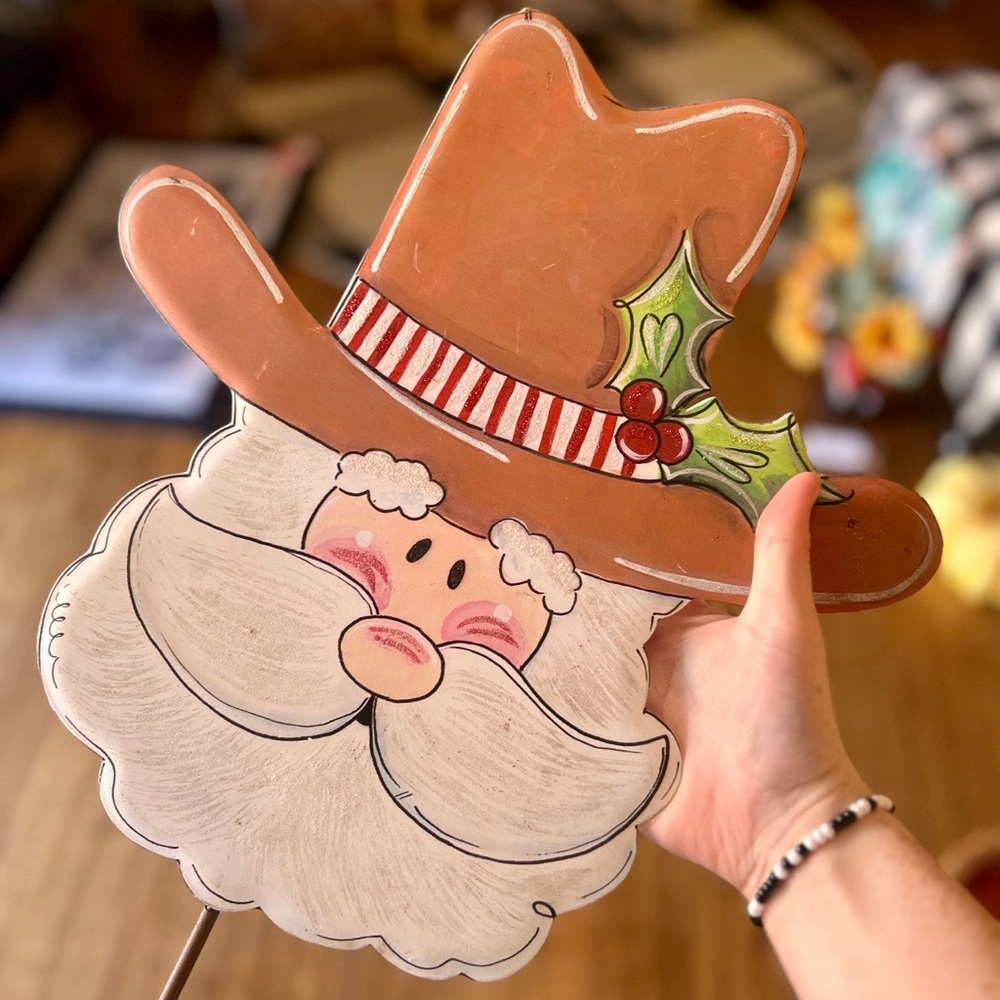 Festive Cowboy Santa Yard Decoration Stake